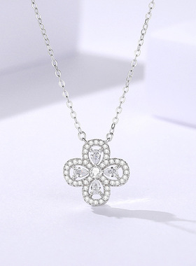 四叶草S925纯银满钻锁骨链女款