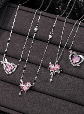 s925纯银爱心蝴蝶结项链女轻奢甜