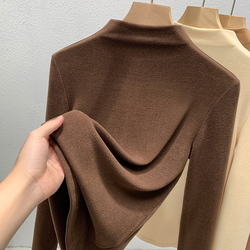 长袖简约加厚双面德绒打底衫女