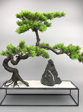 新中式仿真枫叶树迎客r松树盆景微景观软装饰品酒店枯山玄关摆件