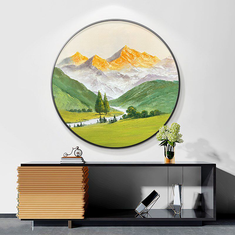 圆形金山装饰画侘寂风手绘肌理油画现代简约玄关餐厅Y卧室风景挂