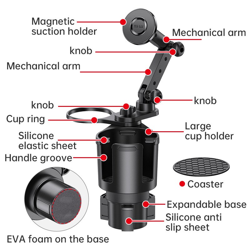 跨境2023新品汽车杯架扩展器车载水F杯支架水杯架多功能磁吸手机
