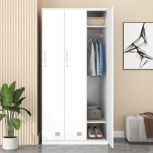 洛克菲勒更衣柜铁皮柜储物柜员工柜存包柜鞋S柜白色三门更衣柜