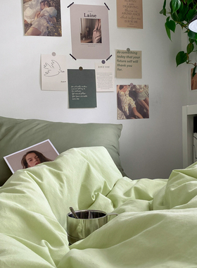 韩式ins小清新绿色混搭风水洗棉床上四件套床单被套床X笠三件套18