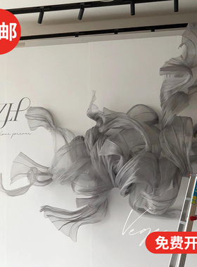 婚礼舞台背景装饰造型褶皱纱 亮光肌理褶皱欧根纱布料设计师面料