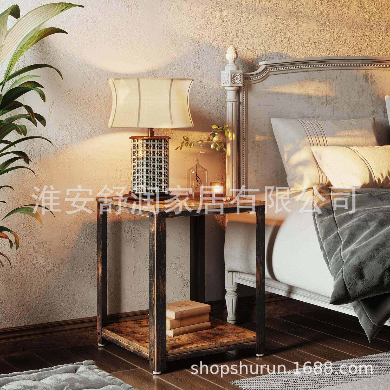 客厅板式茶几咖啡桌沙发复古棕色小边几置物架卧室简易床头柜