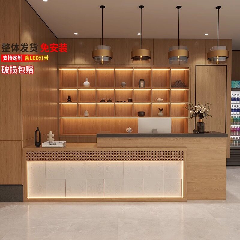 原木风民宿酒店宾馆前台餐饮饭店火锅店收银台足浴养生采耳吧台桌