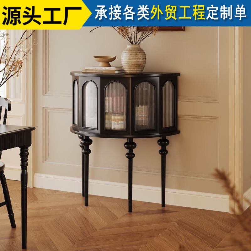 法式实木玄关柜半圆玄关桌客厅走廊尽头装饰柜中古风家具复古风