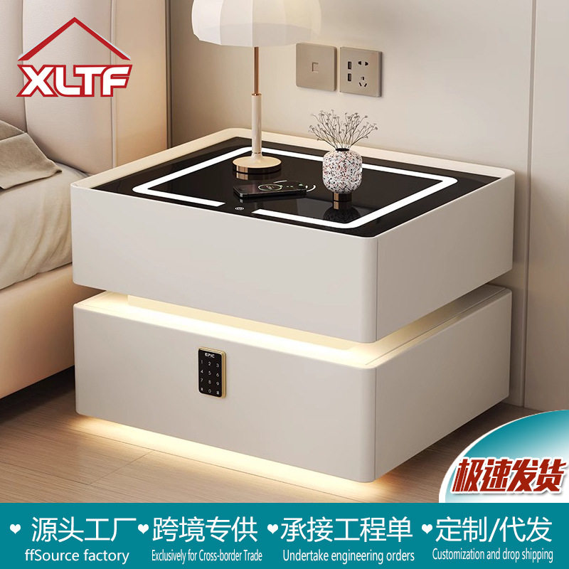 智能床头柜轻奢悬浮多功能无线充电现代收纳岩板实木床悬浮设计