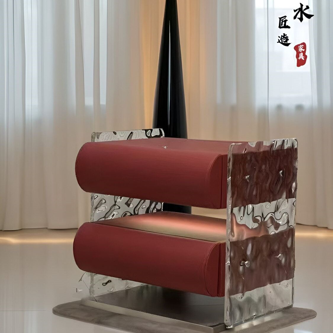 高级感床头柜亚克力意式轻奢悬浮设计简约免安装智能卧室床边柜木