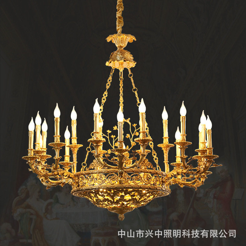 法苑法式宫廷奢华全铜吊灯欧式复古别墅客厅餐厅楼梯大气脱蜡灯饰