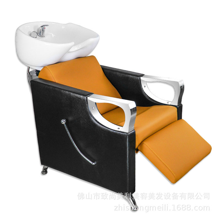 新款高档理发店美发店洗头床发廊专用冲水泰式半躺式洗头床陶瓷盆
