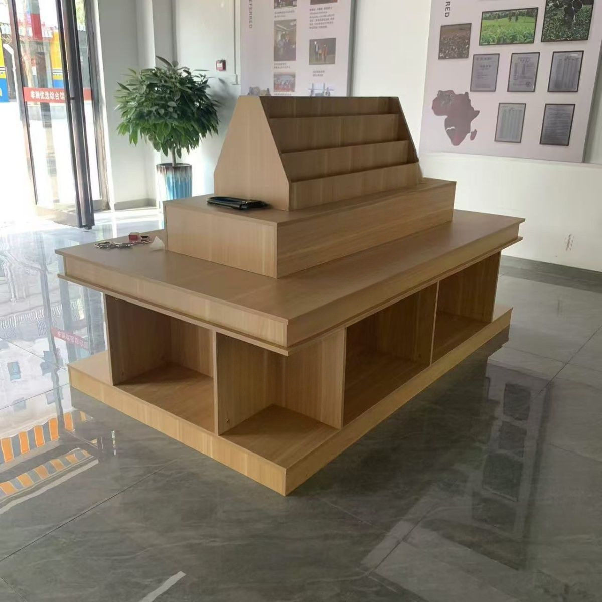 超市中岛木质堆头展示台货架母婴文具饰品展示柜化妆品促销流水架