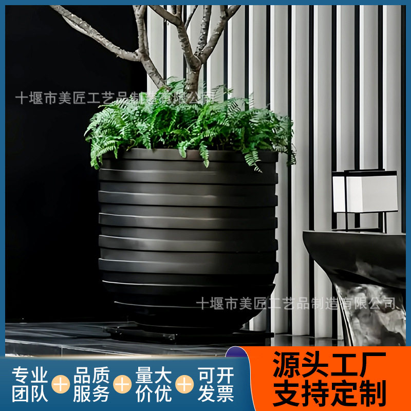 玻璃钢螺纹花盆商场条纹花钵波浪造型花器酒店美陈大花缸艺术花器