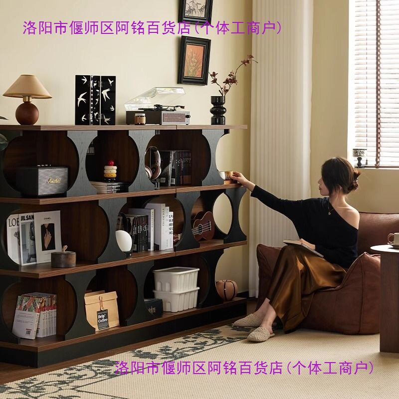 2026纯实木书柜复古白蜡木边柜拱形置物柜中古风柜子储物柜书架斗