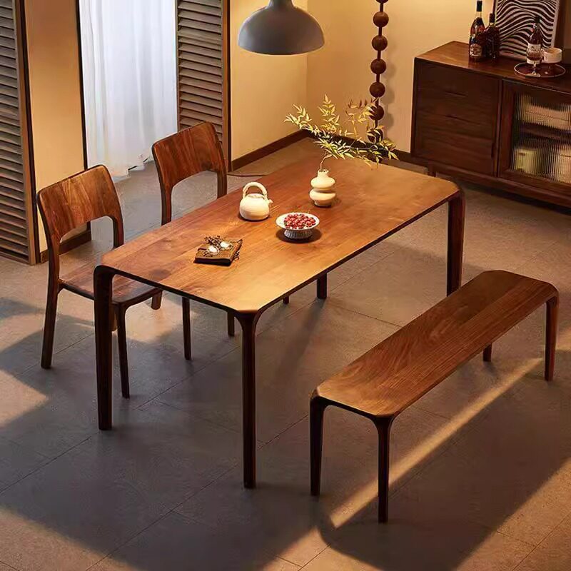 北美黑胡桃木长方形餐桌现代简约小户型饭桌家用餐厅实木榫卯桌子