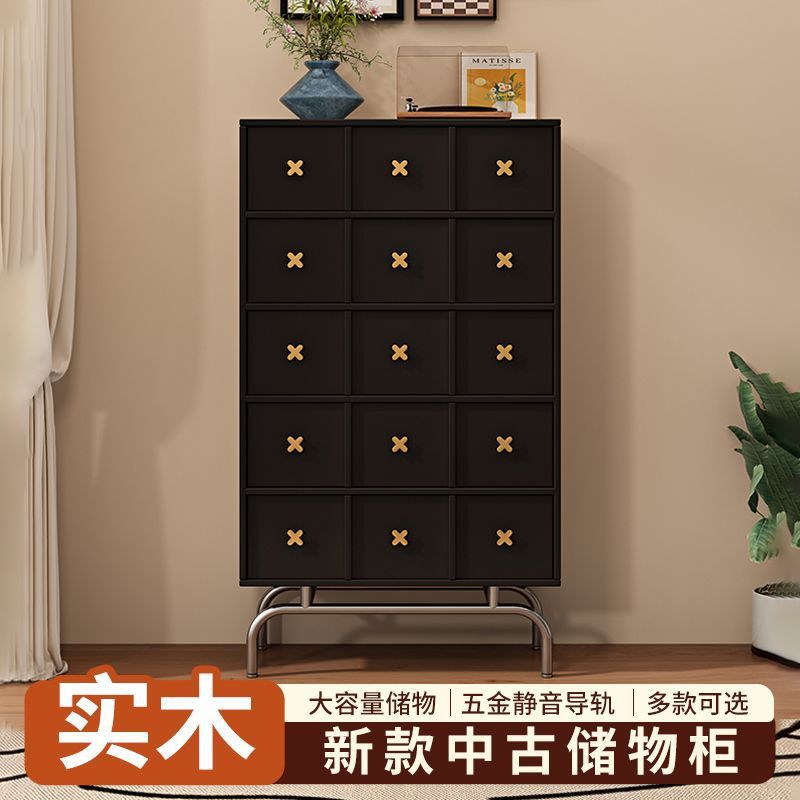 实木复古斗柜家用客厅五斗柜加高靠墙一体六斗柜卧室收纳柜储物柜图片