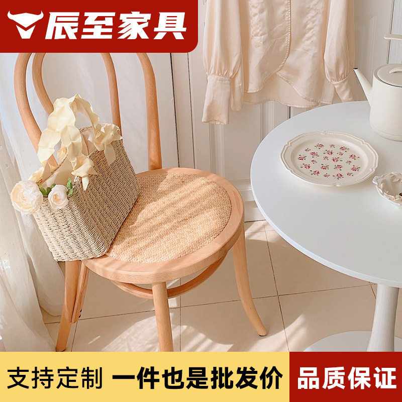 美式藤编复古实木家用餐椅中古索耐特阳台靠背椅中古民宿日式椅子