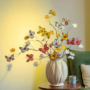 花枯枝蝴蝶假花装饰插花创意摆设家居玄关花艺田园风摆件