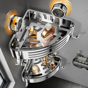 304不锈钢吸盘浴室角架卫生间免打孔挂墙式三角篮收纳置物整理架