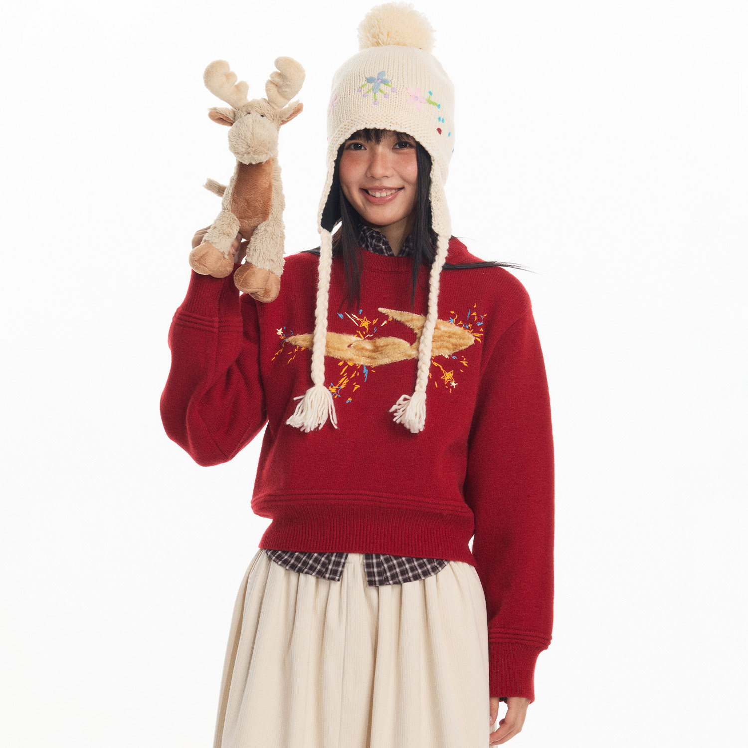 江南先生NewJNXS新年氛围虎纹贴布粗针绣花红色保暖针织毛衣冬女,女装/女士精品,毛衣,淘宝优惠券,粉丝福利购,淘宝优惠卷