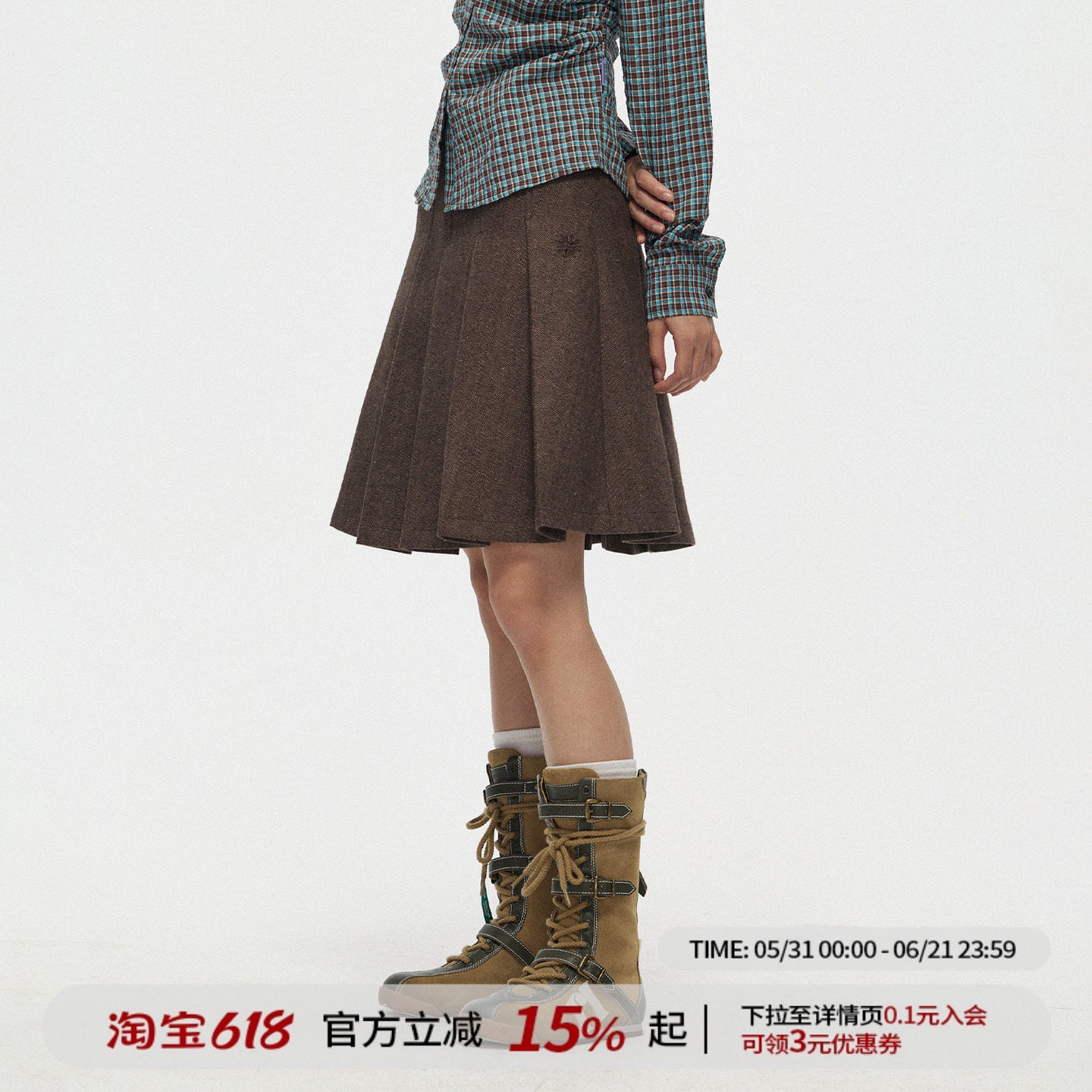 【江南先生官方】春秋高腰显瘦复古百褶半身裙毛呢裙女小个子A字