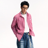 男女情侣春季 江南先生NewJNXS纯棉格纹衬衫 长袖 休闲logo宽松衬衣