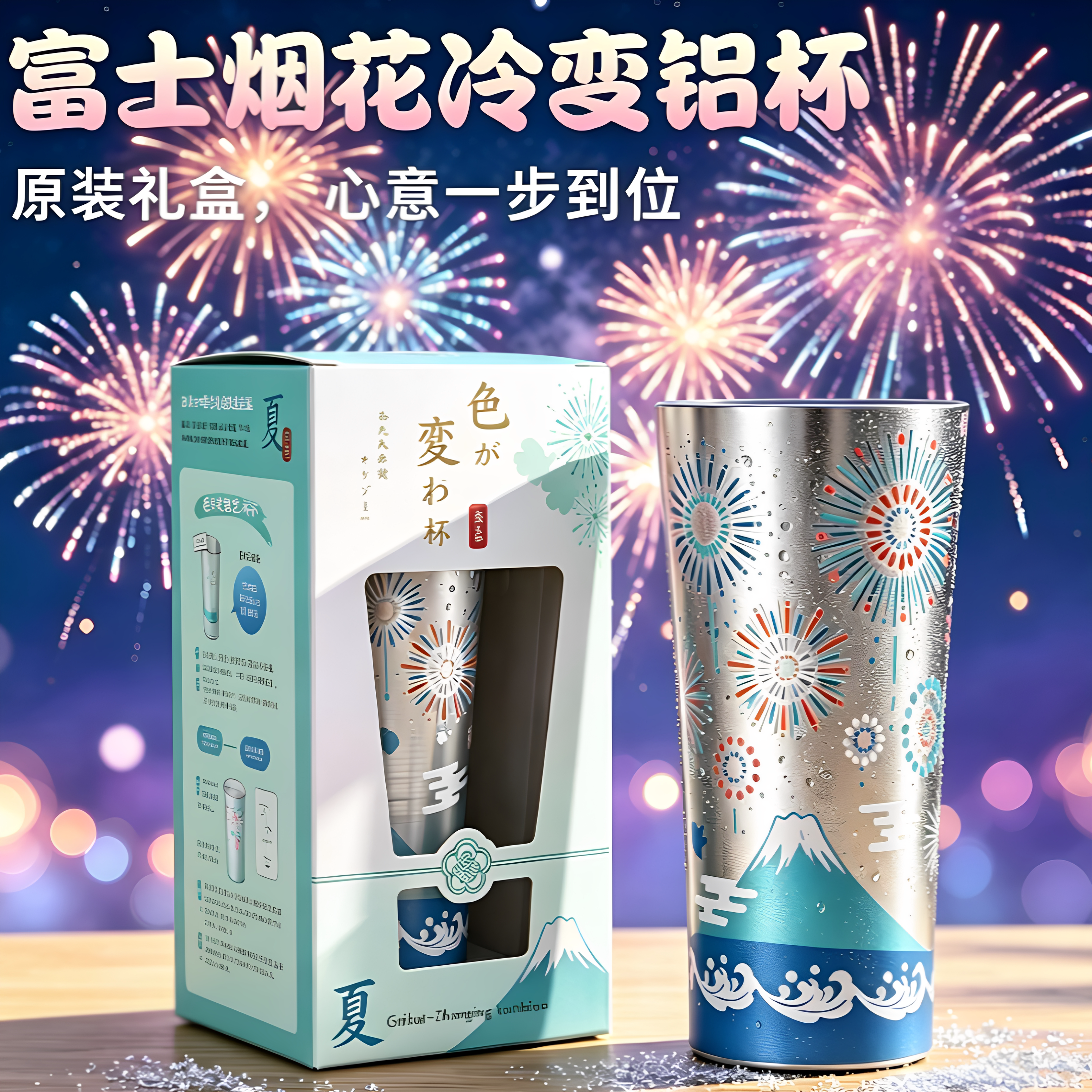 富士山樱花冷变杯酒杯冷变色杯