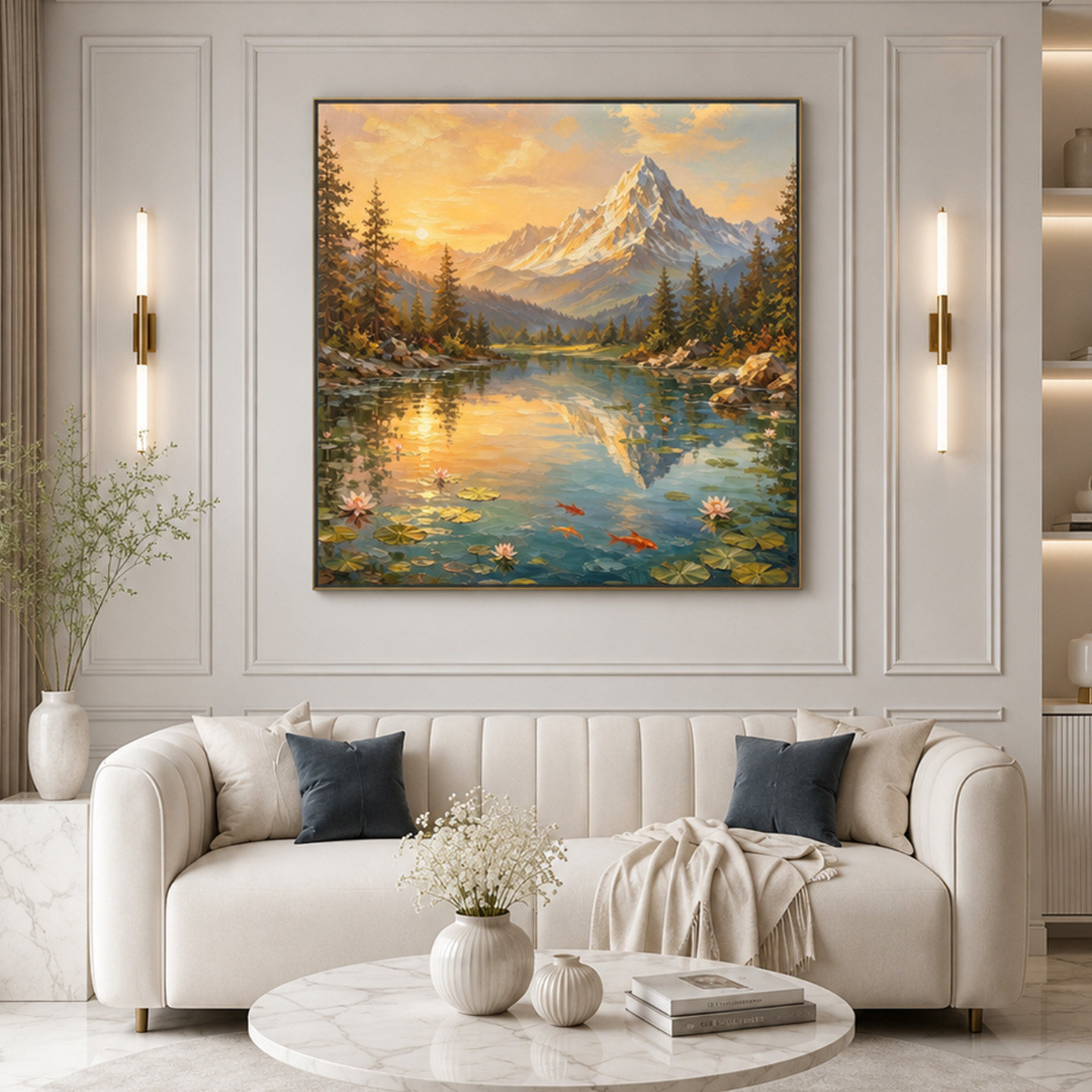 大芬村手绘金山湖景油画装饰画