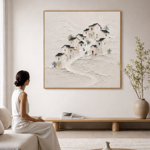 大芬村手绘侘寂风江南村落油画