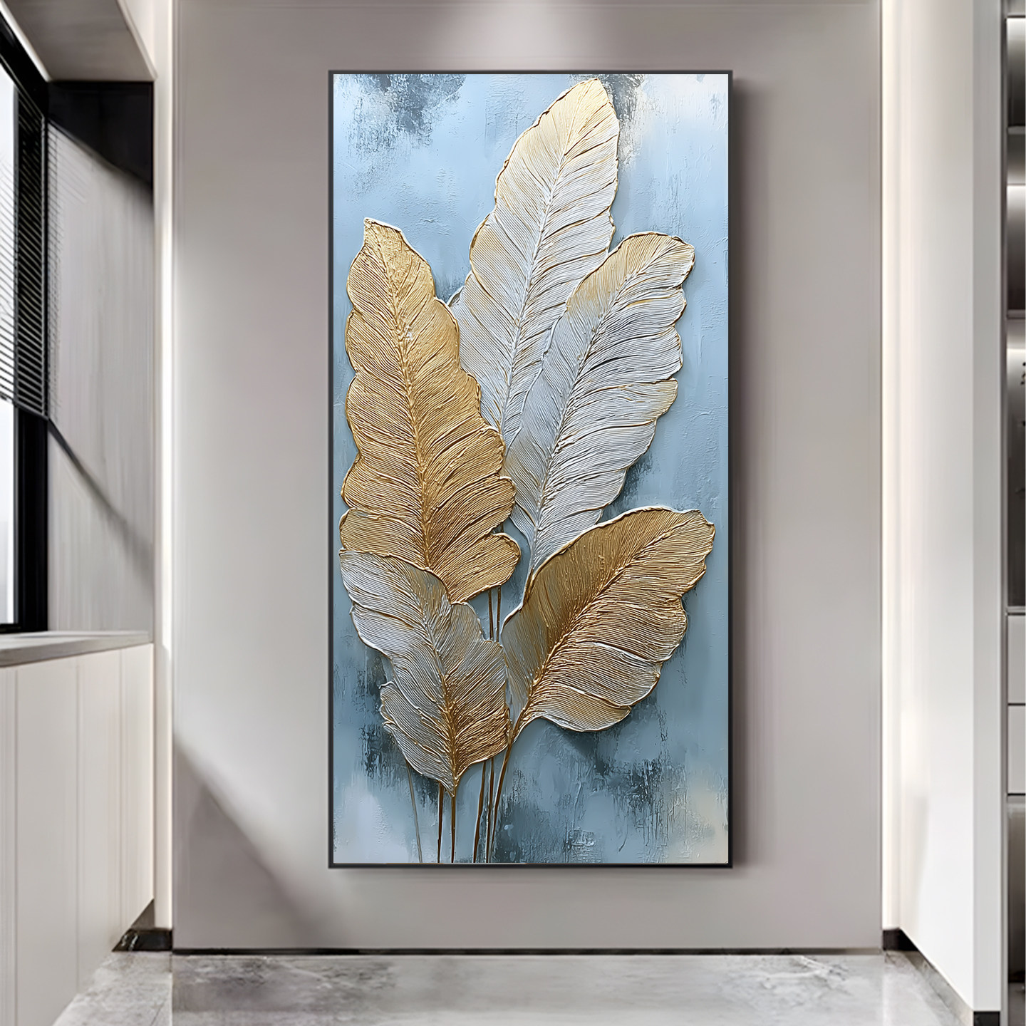 大芬村手绘油画现代轻奢复古金叶静物肌理挂画玄关走廊装饰墙壁画