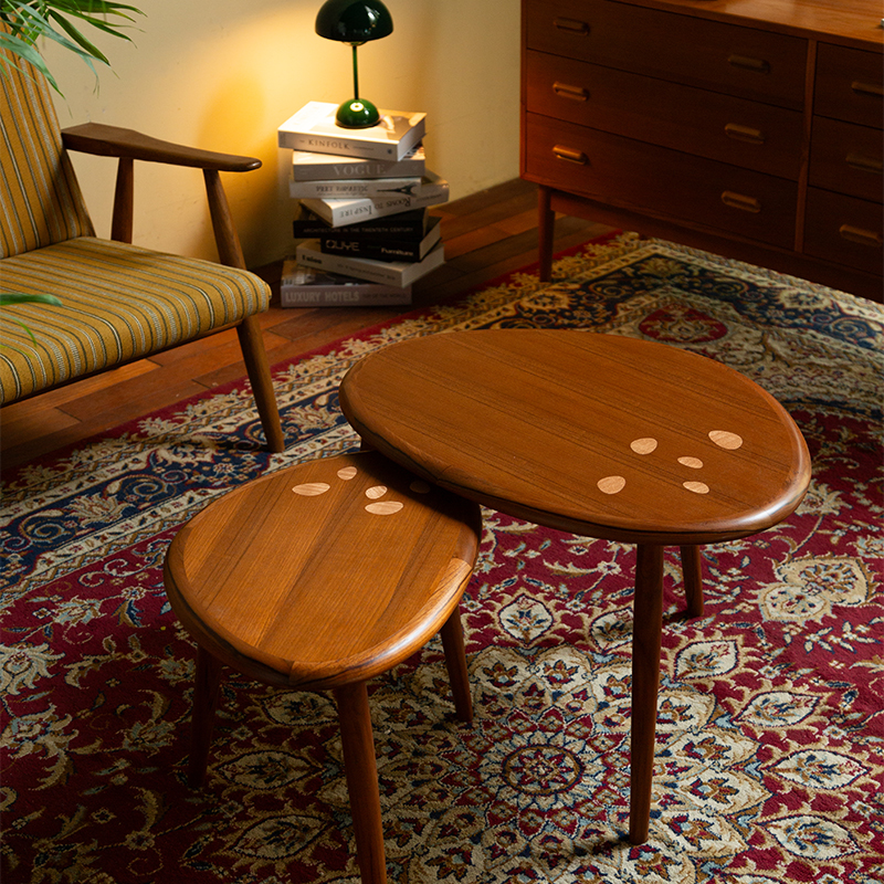 实木柚木茶几现代简约小户型沙发边几角几轻奢圆形客厅桌