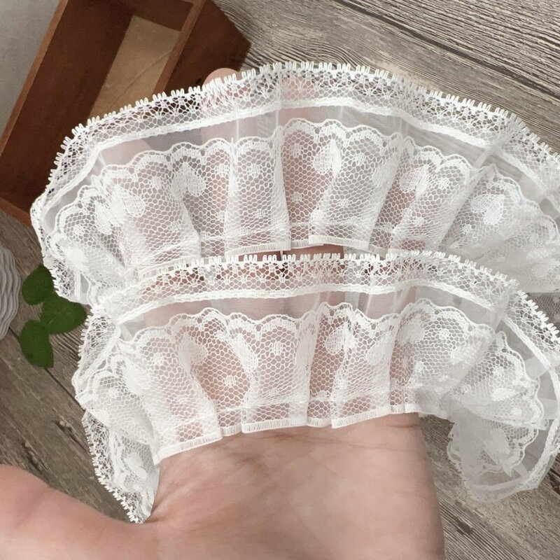 4.5cm裙边心形褶皱手工diy双层蕾丝花边衣服袖口毛衣装饰发饰辅料