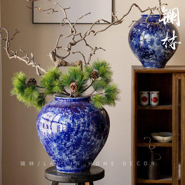 禅意惊风鸿客厅花器侘寂玄关系简约镧林干花新中式陶瓷花瓶青花插