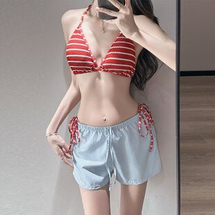 性感泳衣女款 海边度假三件套高级感辣妹比基尼条纹复古韩系泡温泉