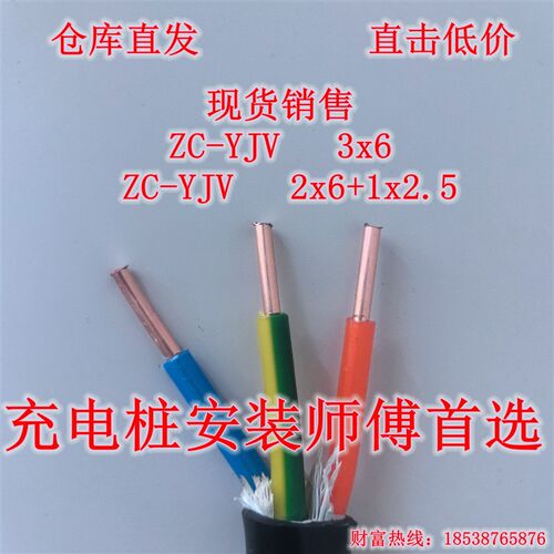 热销热卖新能源7KW充电桩专用电缆线ZC-YJV2x6+1x2.5  3x6双色线