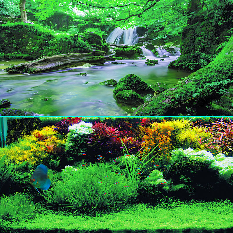 热销定制鱼缸背景贴纸高清鱼缸壁纸石头水草图案3d立体水族箱背景