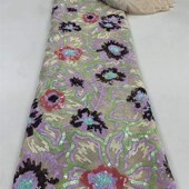 面K料Sequins 新款 亮片蕾丝非洲薄纱绣花网布婚礼晚会服装 Lace