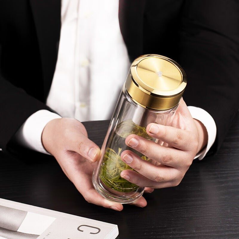 万象玻璃杯双层男士高档商务办公室泡茶杯车N载水杯茶杯送教师节,餐饮具,玻璃杯,淘宝优惠券,粉丝福利购,淘宝优惠卷
