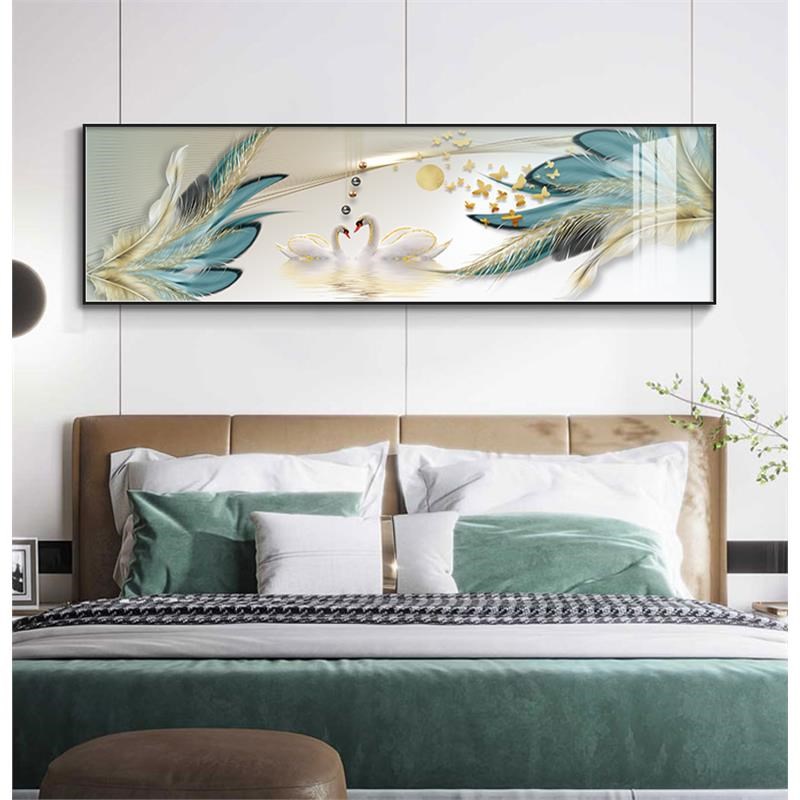 现代卧室床头装饰画房间q横幅次卧挂画主卧晶瓷壁画2024新款高级图片