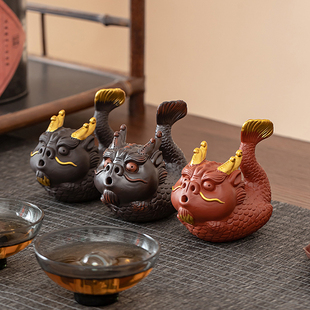 紫砂日眼鱼龙茶宠摆件茶玩茶桌茶台客厅装饰品可爱泡泡龙茶道摆设