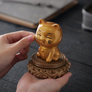 茶宠摆件可养遇水变色旋转小猫茶宠茶从宠茶玩茶台茶盘茶具零配件