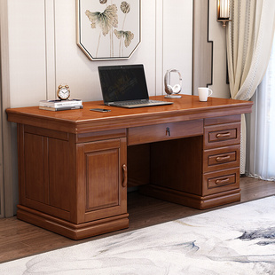 实木书桌办公桌带抽屉电脑台式 全实木中式 桌写字台办公室桌子