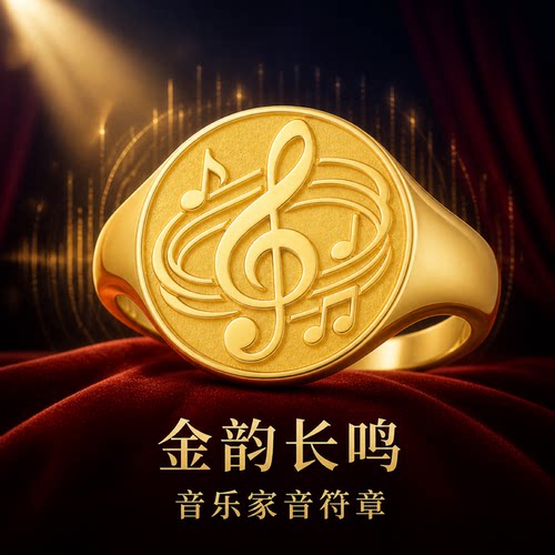 奏响热爱音乐家音符足金印章戒指