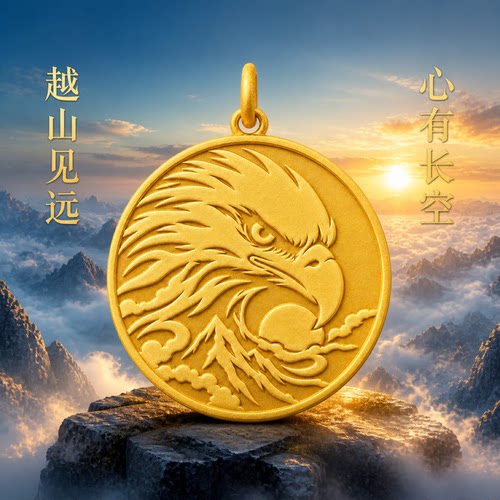 凌云雄鹰999足金圆牌吊坠