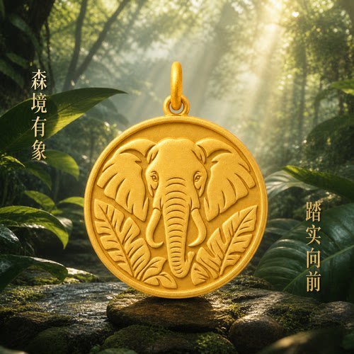 祥瑞亚洲象999足金圆牌吊坠