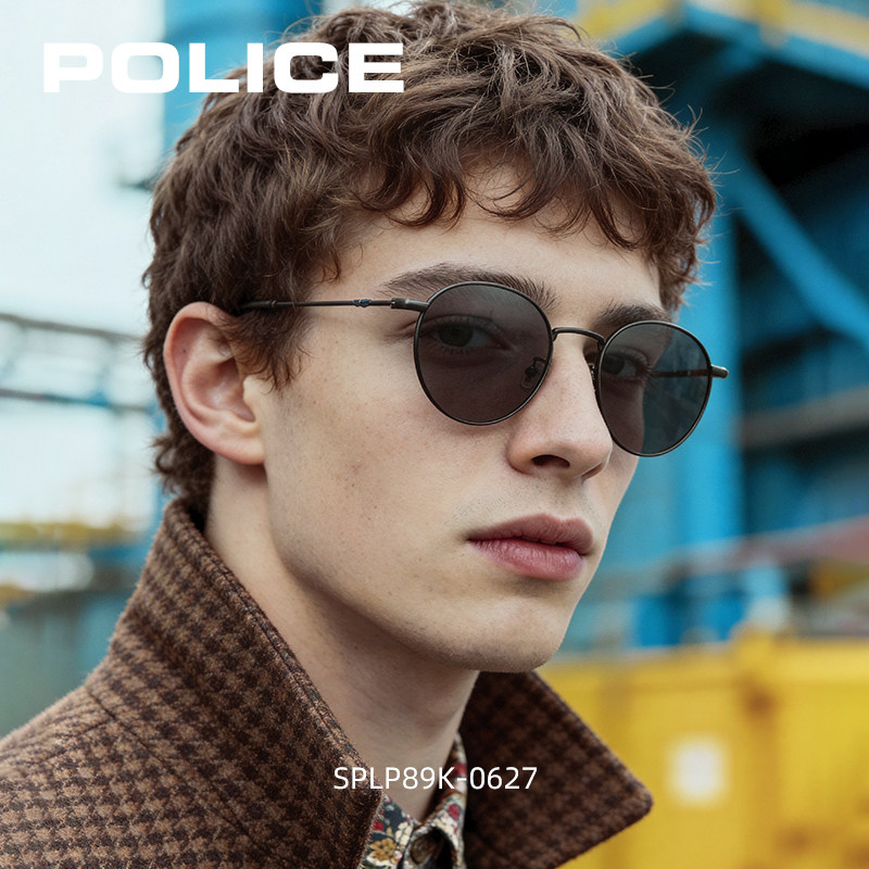 POLICE美式欧美圆框太阳镜复古小框墨镜学院风新款近视眼镜方脸男