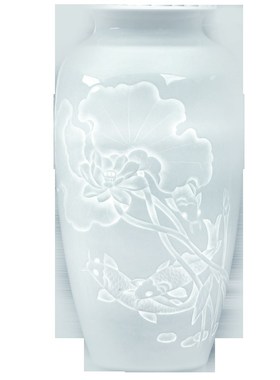 极速景德镇新中式半o刀泥手绘玲珑薄胎陶瓷花瓶客厅博古架荷花装