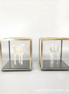 新中式大a理石底座玻璃罩创意软装饰品样板房家居书房客厅玄关摆