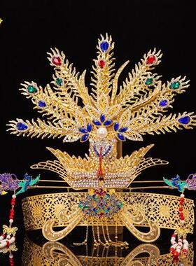 九尾狐娘娘凤冠霞帔披肩黑老太神像头上I戴的皇冠帽子头饰衣服饰